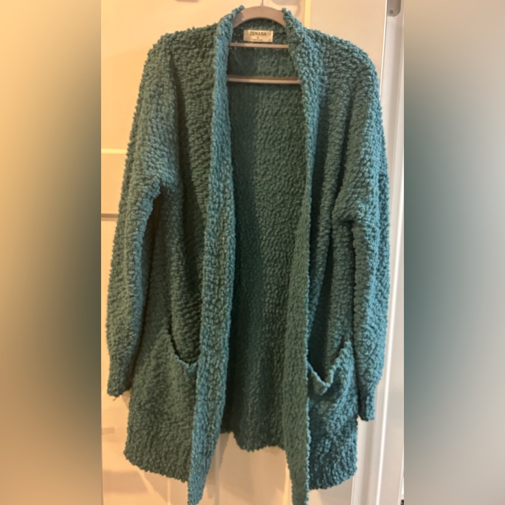 NWOT Zenana teal popcorn cardigan